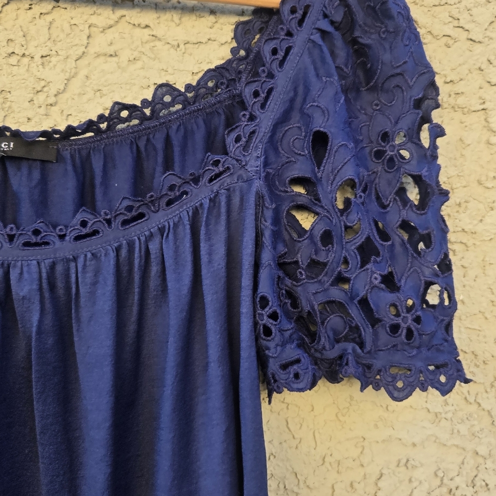 GUCCI Navy Blue Eyelet Blouse - Picture 4 of 9
